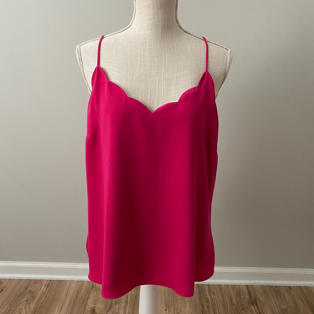 J. Crew Fuchsia Scallop-Edge Silk Tank Top